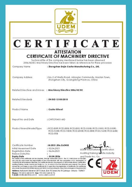 Chiny Zhongshan Xiaolan Elephant Casters Products Factory Certyfikaty
